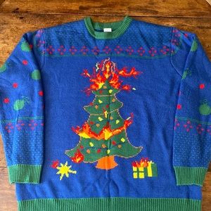 Flaming Xmas Tree Sweater